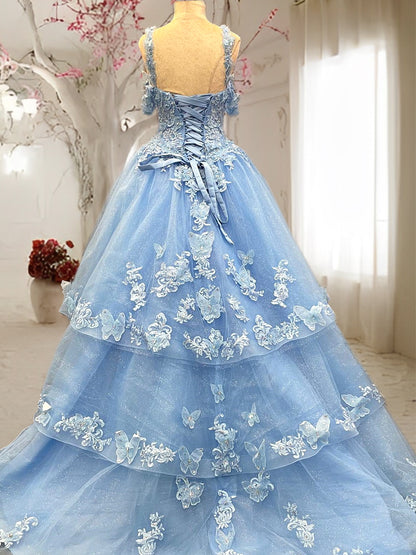 Vestidos de Quinceanera A-Line/Princesa com Alças Finas e Aplicações