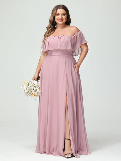 Vestidos Princesa/ Formato A com Decote Em V Sem Mangas Em Chiffon com Divisão Lateral Plus Size com Bolsos